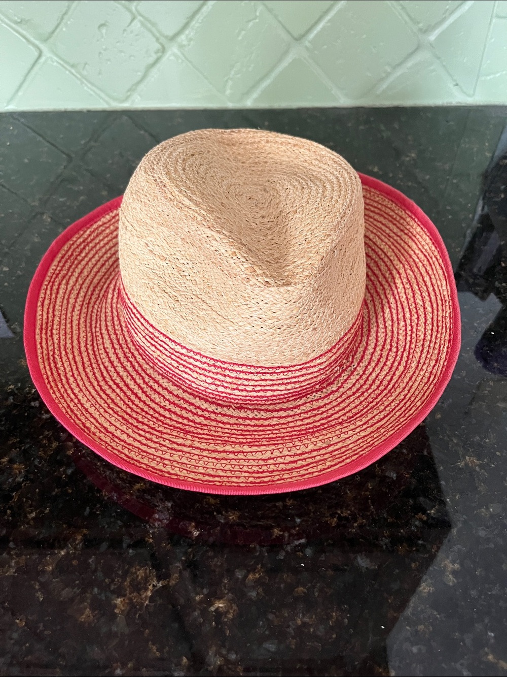 Straw Fedora Sun Hat with Pink Trim